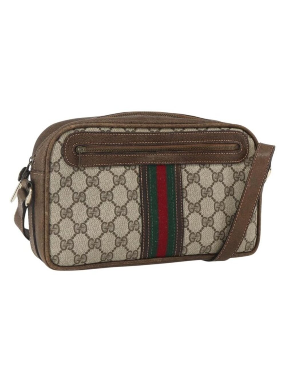 Authentic GUCCI GG Supreme Web Sherry Line Shoulder Bag PVC Beige